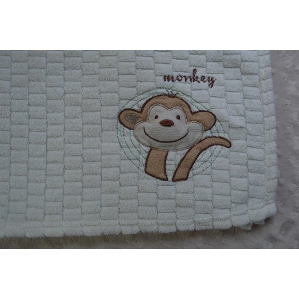 Little Beginnings Monkey Baby Blanket Squeaker Cream Off White Tan Security